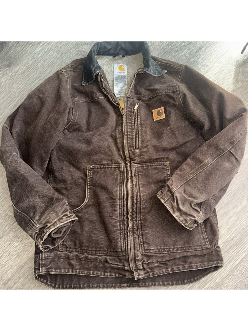 VTG Carhartt Detroit Jacket Youth Large 10/12 Brown Sherpa Lined Workwear YYC81